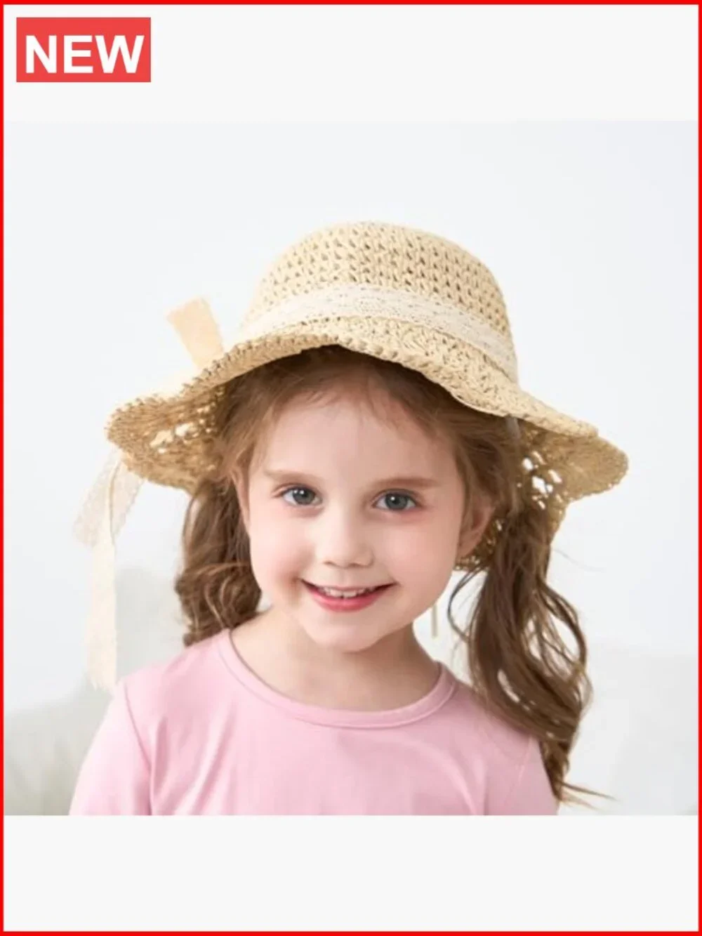 Toddler Girls Straw Sun Hat with Chin Strap for Beach Travel